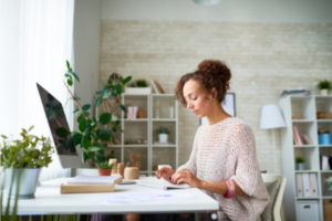 woman working at home